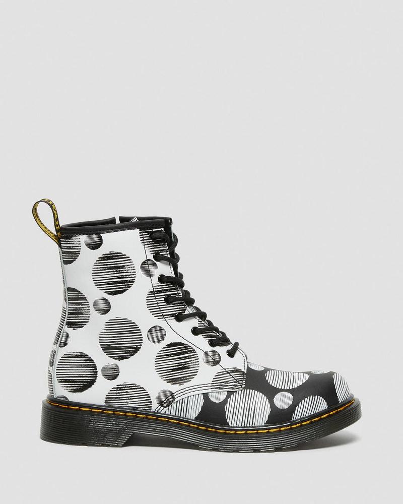 Black Kids' Dr Martens Youth 1460 Polka Dot Leather Lace Up Boots | CA 714QMA